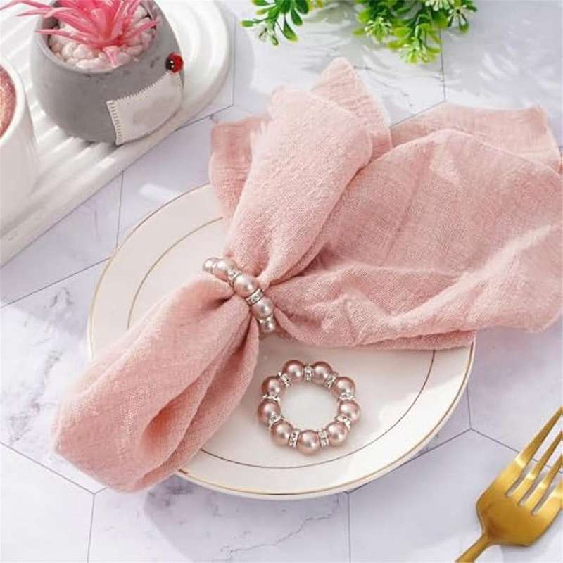 100Pcs Pearl Napkin Rings Stretched Pearl Beaded Napkin Holder Pearl Rhinestone Napkin Holder Buckle