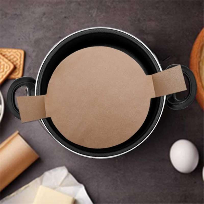 100Pcs Precut Circle Cake Pan Liners Round Non-Stick Parchment Paper with Lift Tabs for Baking Brown