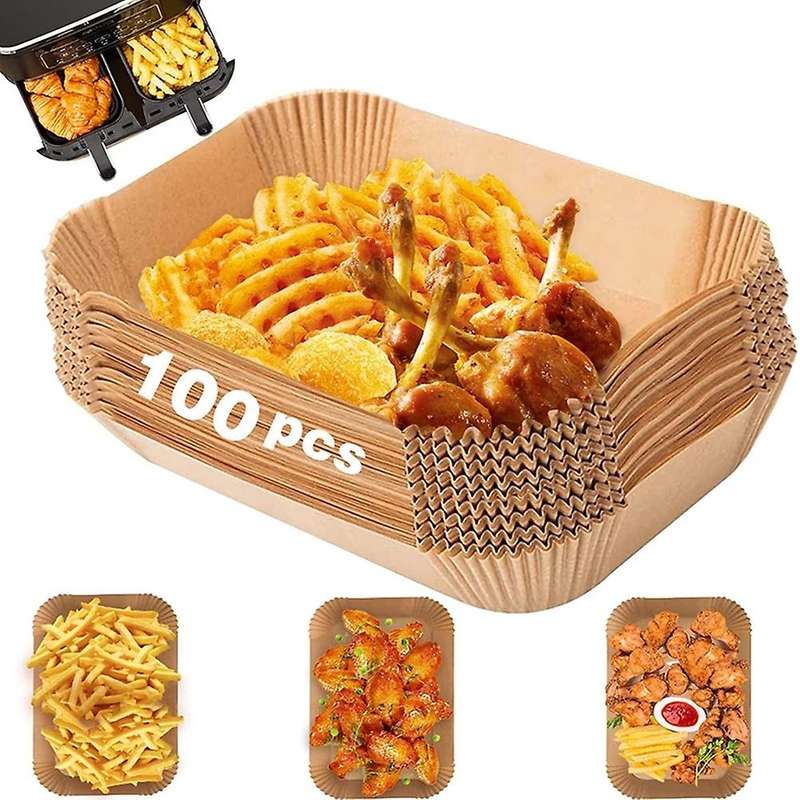 100Pcs Rectangle Disposable Airfryer Baking Paper Liner Non-Stick Baking Mat for Ninja Foodi Fryer A