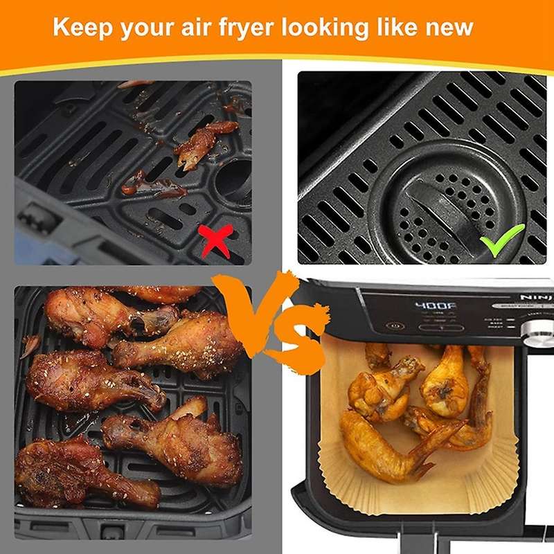 100Pcs Rectangle Disposable Airfryer Baking Paper Liner Non-Stick Baking Mat for Ninja Foodi Fryer A