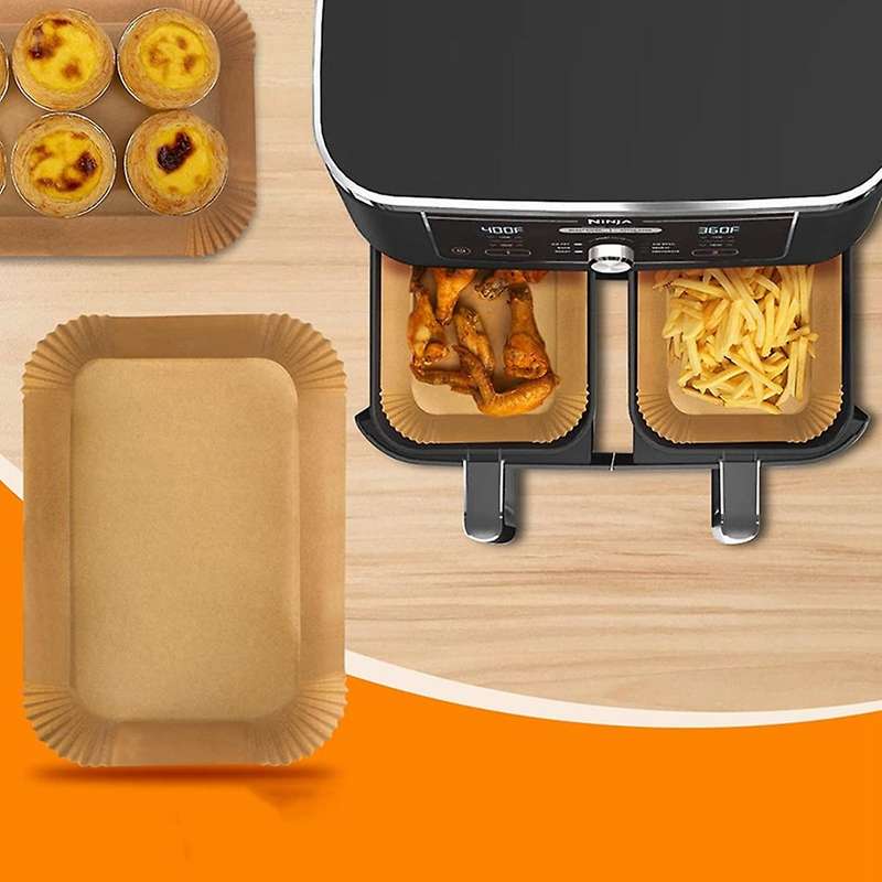100Pcs Rectangle Disposable Airfryer Baking Paper Liner Non-Stick Baking Mat for Ninja Foodi Fryer A