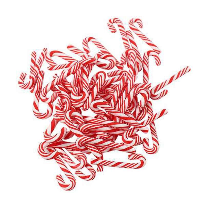 100Pcs Red and White Handmade Christmas Cane Miniature Food Home Decor Clay Cane