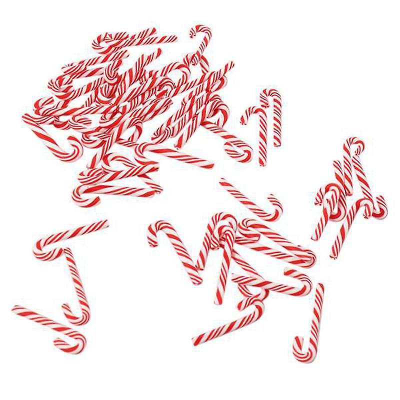 100Pcs Red and White Handmade Christmas Cane Miniature Food Home Decor Clay Cane