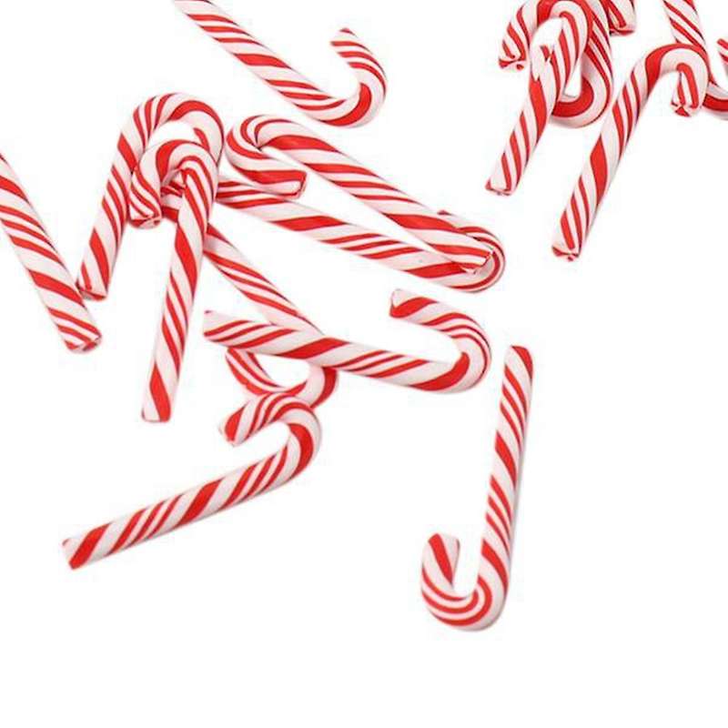 100Pcs Red and White Handmade Christmas Cane Miniature Food Home Decor Clay Cane