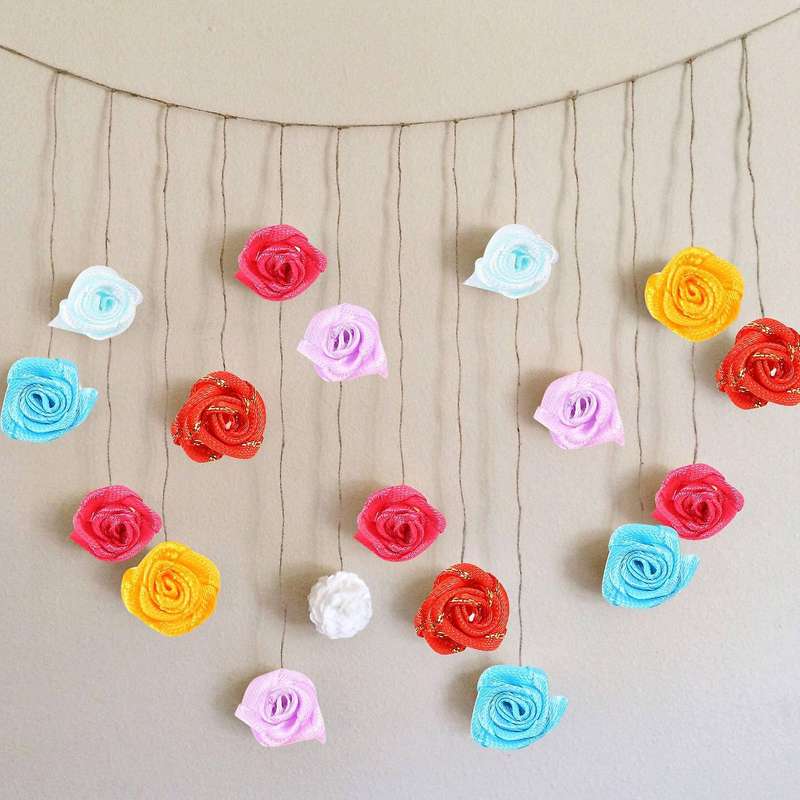 100PCS/Lot Mini Handmade Satin Rose Ribbon Rosettes Fabric Flower Appliques for Wedding Decoration