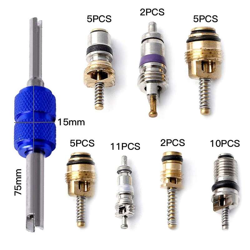 102PCS Universal AC R12 & R134A Air Conditioning Valve Core Remover Installer Tool Kit with 2 Remova