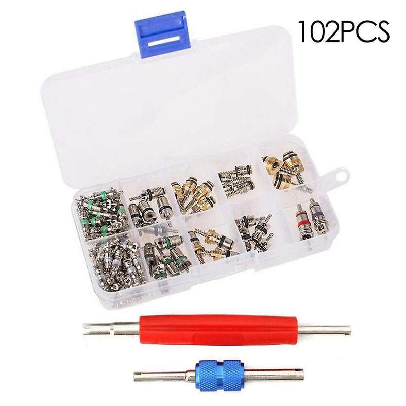 102PCS Universal AC R12 & R134A Air Conditioning Valve Core Remover Installer Tool Kit with 2 Remova