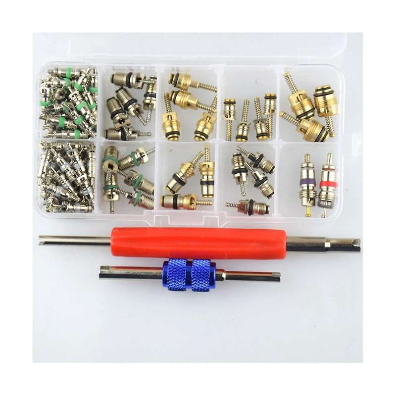 104pcs Car Air Conditioner Valve Cores Assortment A/c Ac Shrader Valve Core & Tool R134 R12 Hvac Va