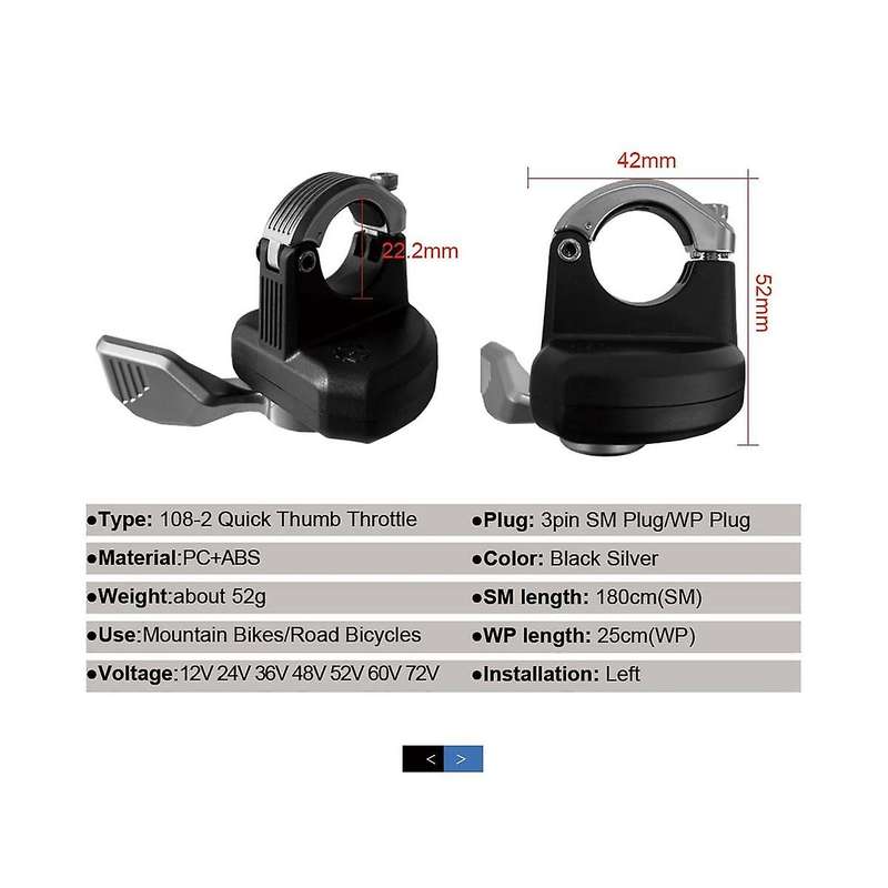 108- Throttle 3Pin Plug Left Quick Finger Throttle Accessories for Electric Bicycle Kit