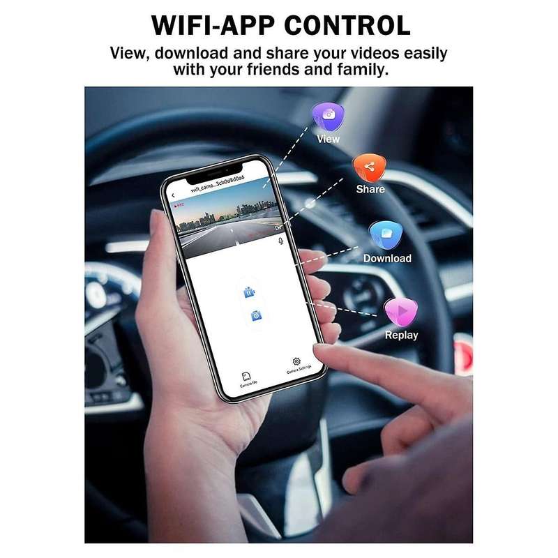 1080p Hd Car Dash Camera,front and Rear Wifi Dash Cam with 3inch Ips Screen,night Vision,parking Mon