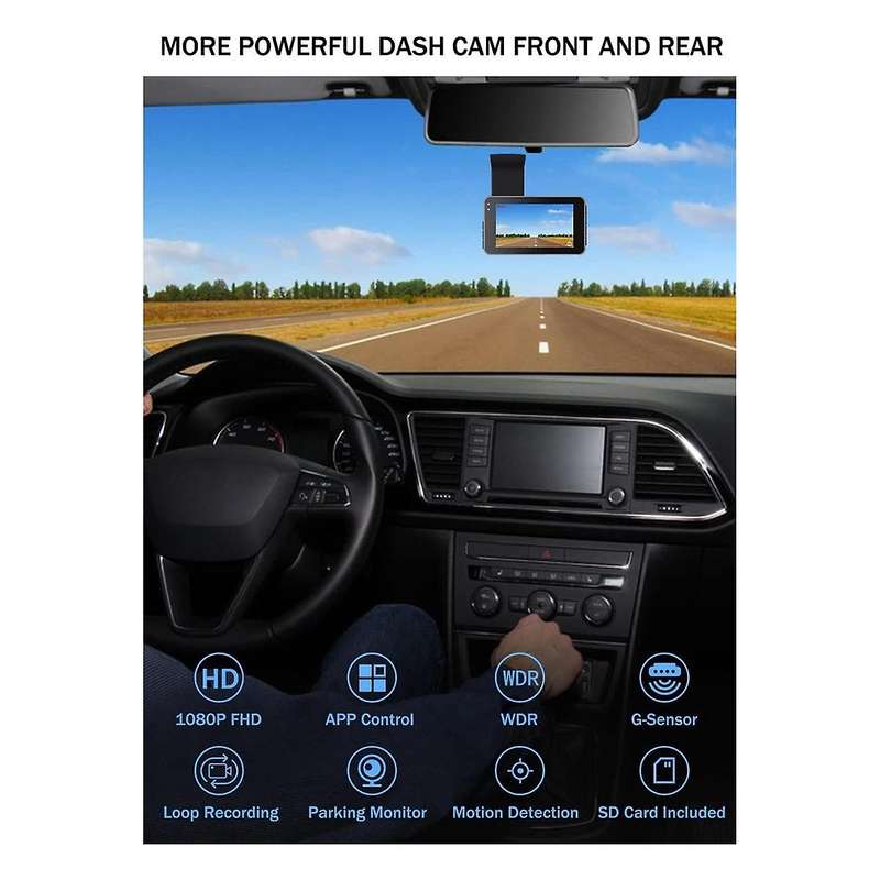 1080p Hd Car Dash Camera,front and Rear Wifi Dash Cam with 3inch Ips Screen,night Vision,parking Mon