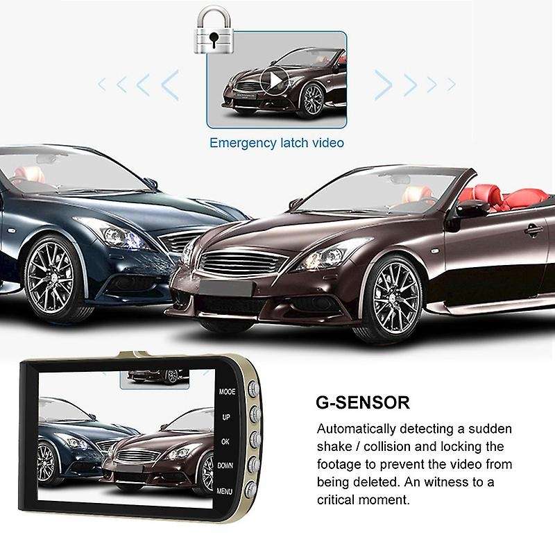 1080P Dash Cam 4 inch Driving Recorder LCD Screen Dual Cameras HD Impact Sensing