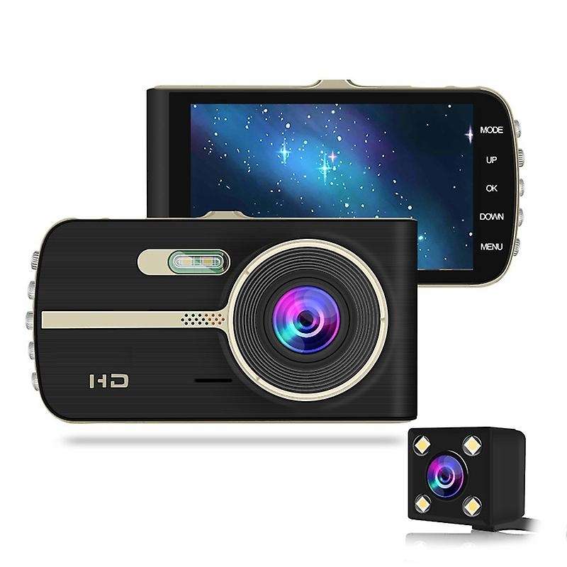 1080P Dash Cam 4 inch Driving Recorder LCD Screen Dual Cameras HD Impact Sensing