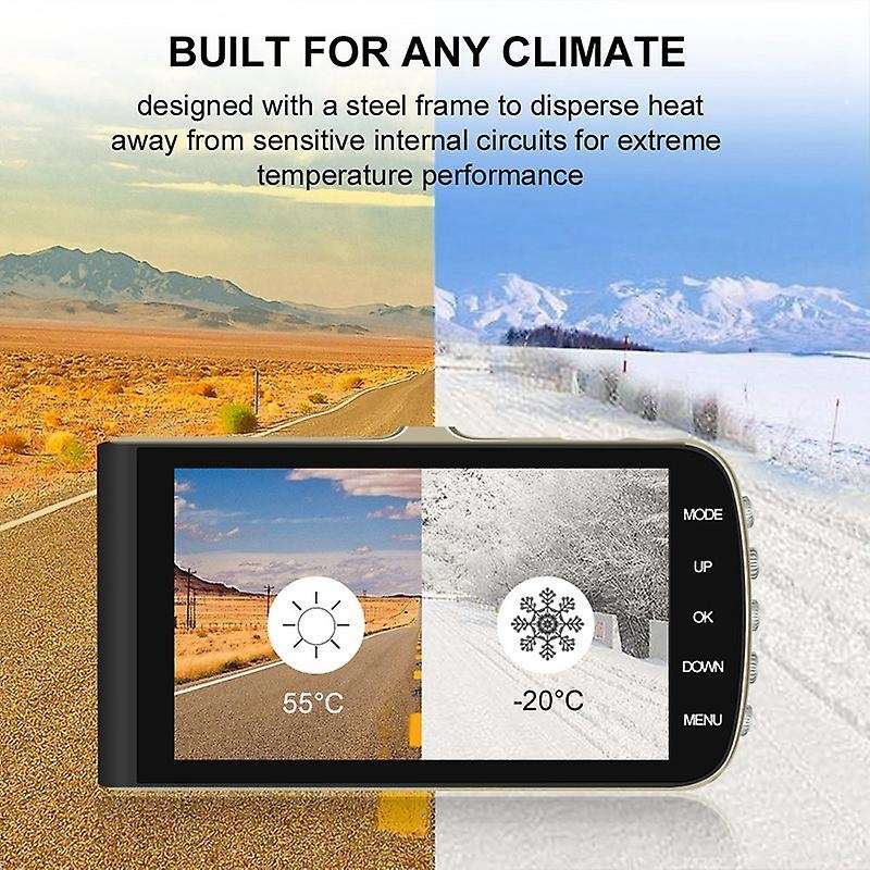 1080P Dash Cam 4 inch Driving Recorder LCD Screen Dual Cameras HD Impact Sensing