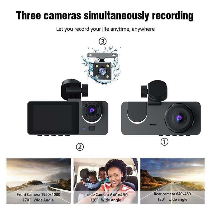 1080p Car Dash Camera Front and Rear Inside,2.0 Inch Ips Screen,night Vision,g-sensor,loop Recording