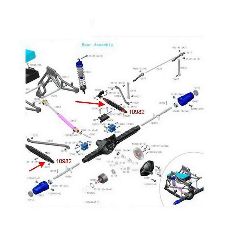 10982 Rear Shock Lower Support Rod for Rc Car Remote Control Upgrade Fit Rh1043/1045 Rear Axle Desi
