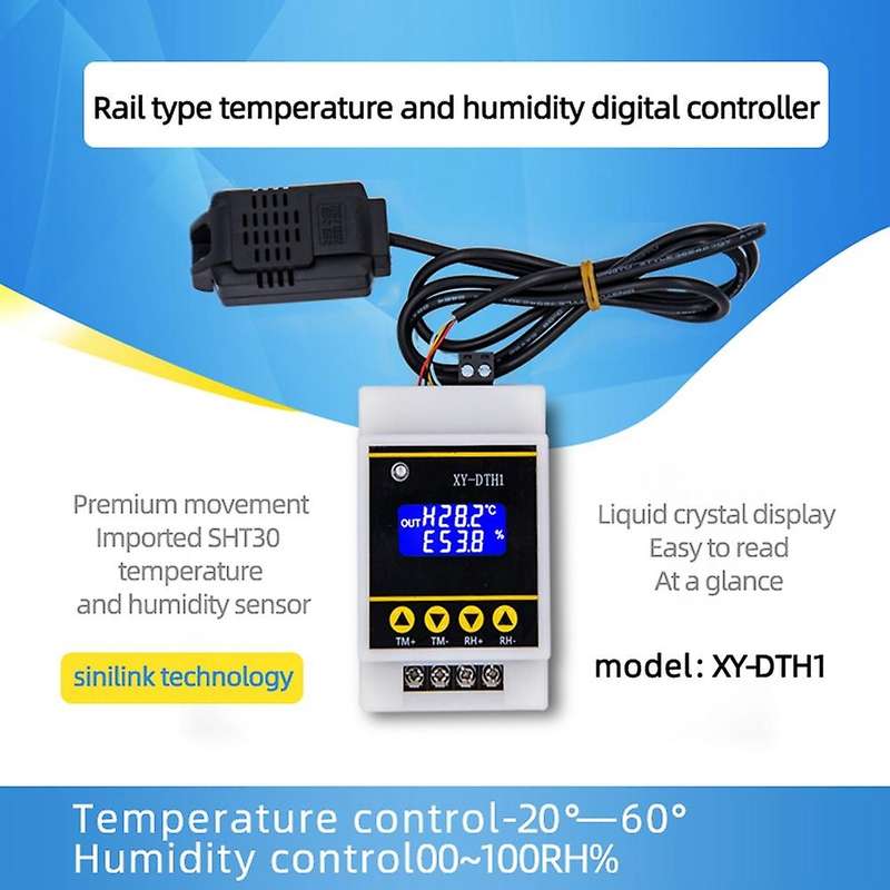 10A LCD Rail Digital Display Thermostat Temperature Humidity Controller with Sensor Dual Channel Re