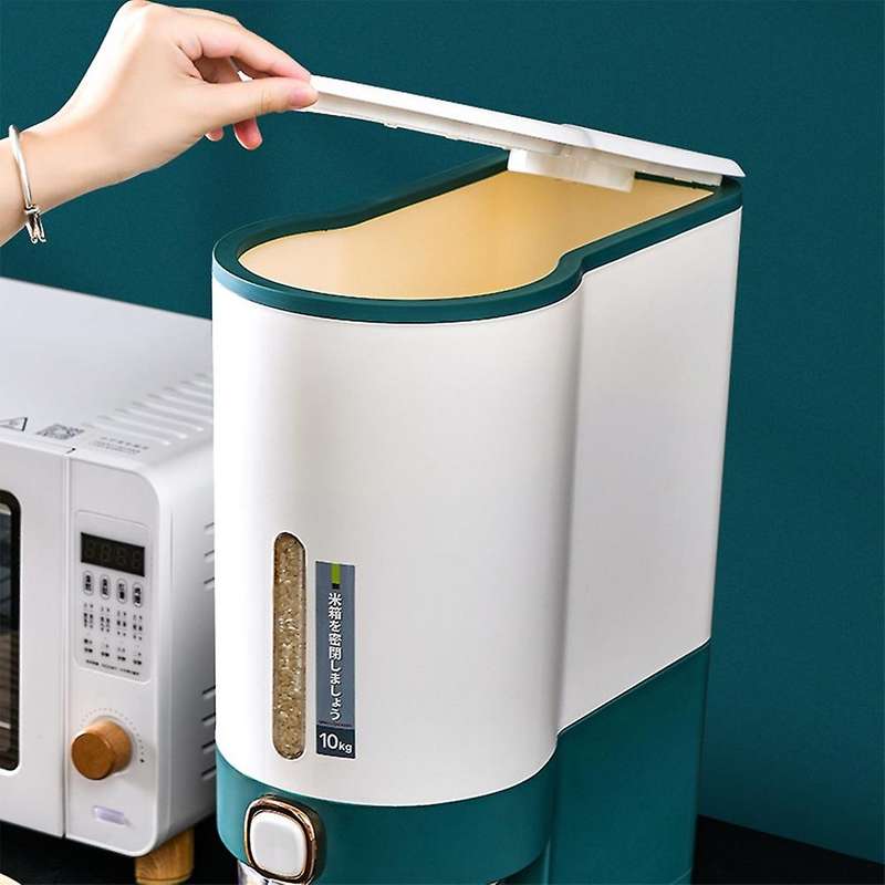 10Kg Press Automatic Rice Bucket Moisture-Proof Sealed Tank Rice Tank Kitchen Rice Storage Box Grey