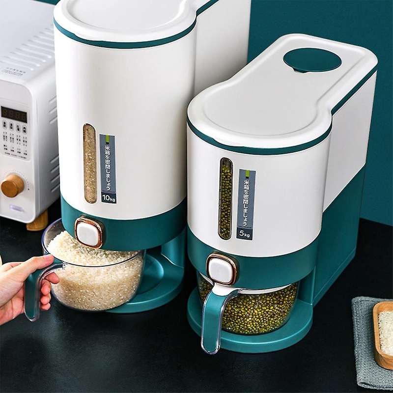 10Kg Press Automatic Rice Bucket Moisture-Proof Sealed Tank Rice Tank Kitchen Rice Storage Box Grey