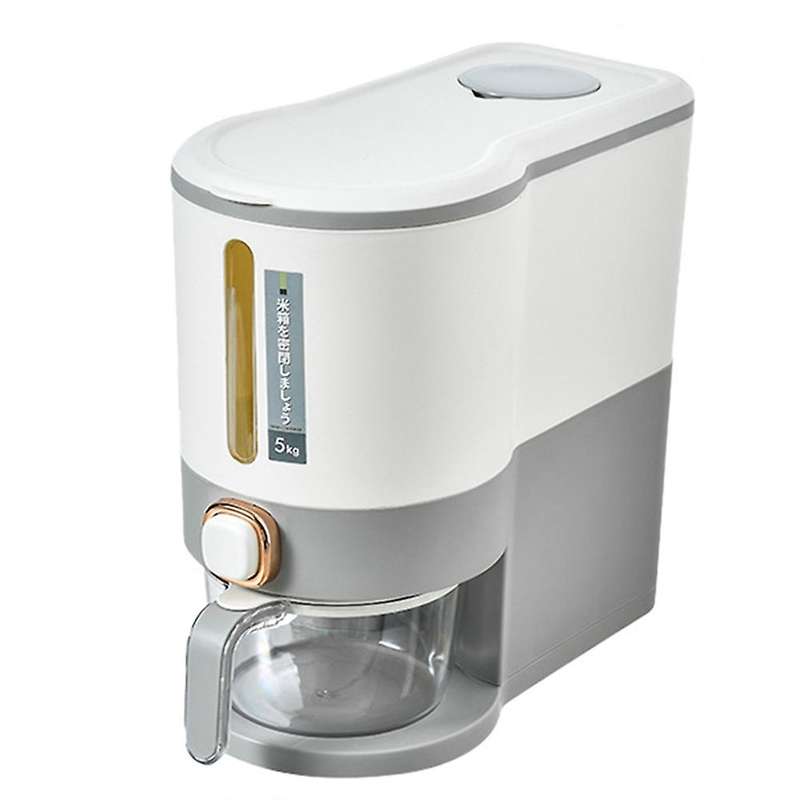 10Kg Press Automatic Rice Bucket Moisture-Proof Sealed Tank Rice Tank Kitchen Rice Storage Box Grey