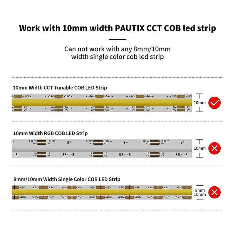 10mm Connectors for Cct Tunable Cob Led Strip Light 3 Pin
