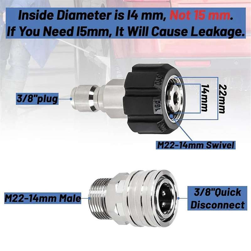 10Pack Pressure Washer Quick Connect Fittings, M22-14mm Swivel to 3/8inch Quick Connect Kit