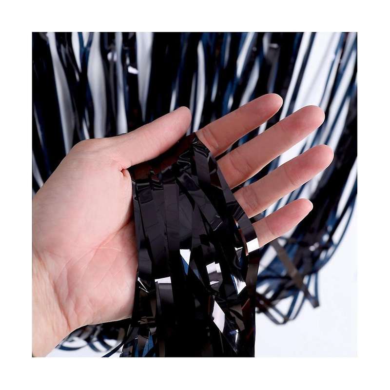 10-pack Black Metallic Foil Curtains 2m Rain Screen Curtain Halloween Background Wall Birthday Decor