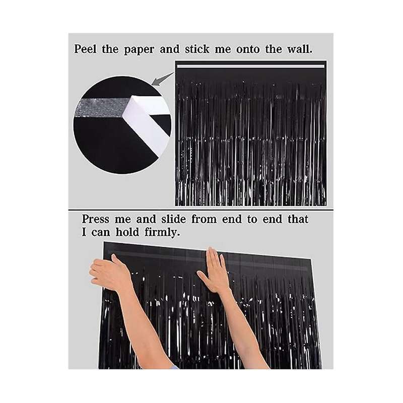 10-pack Black Metallic Foil Curtains 2m Rain Screen Curtain Halloween Background Wall Birthday Decor