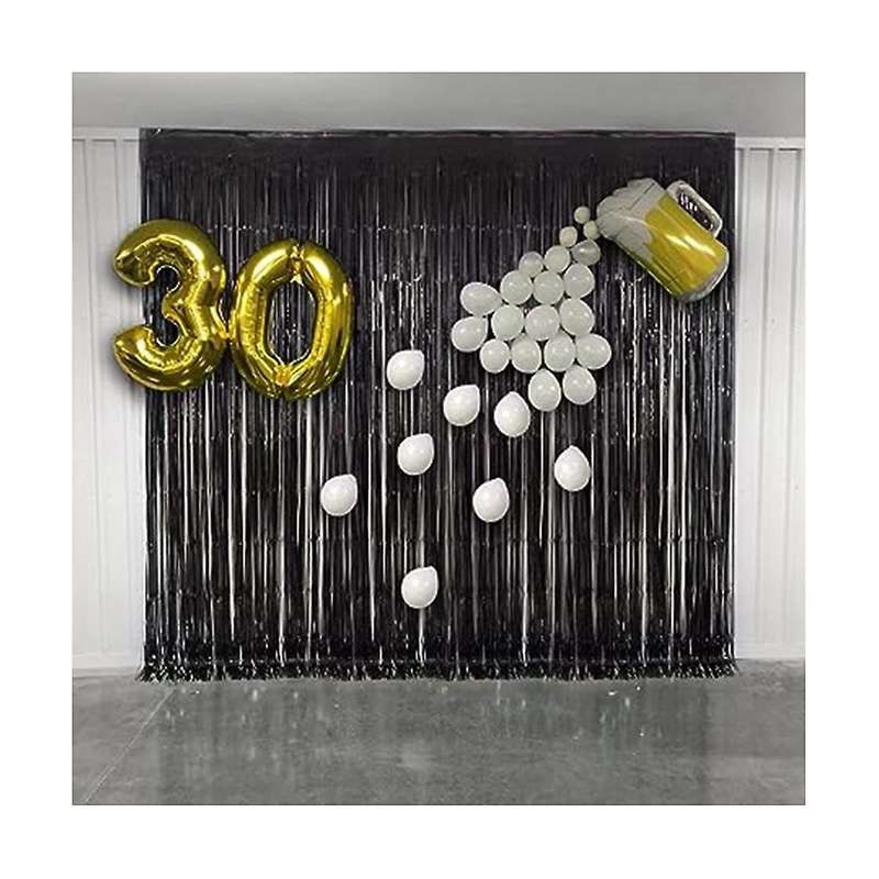10-pack Black Metallic Foil Curtains 2m Rain Screen Curtain Halloween Background Wall Birthday Decor
