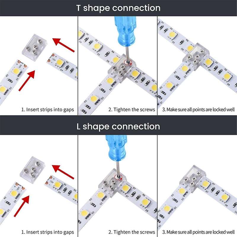 10pc LED Corner Connector with Screw Fixing 24V/5A 2P 8mm L Connector for LED Strip Single Color COB