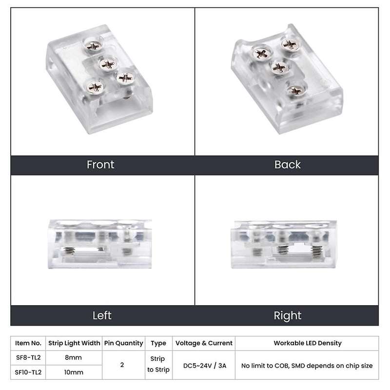 10pc LED Corner Connector with Screw Fixing 24V/5A 2P 8mm L Connector for LED Strip Single Color COB