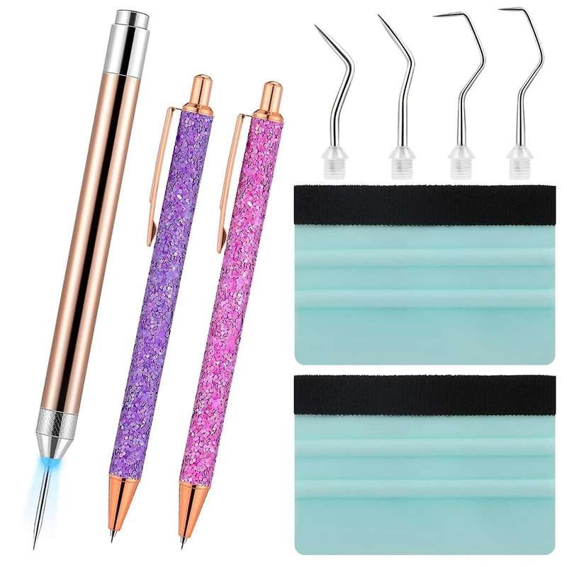 10pc Pin Pen Vinyl Weeding Tool Kit,led Weeding Tools with Light for Vinyl,5 Pen Head,2 Air Release