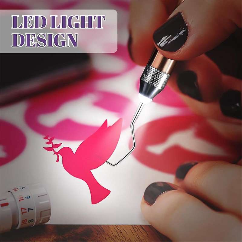 10pc Pin Pen Vinyl Weeding Tool Kit,led Weeding Tools with Light for Vinyl,5 Pen Head,2 Air Release