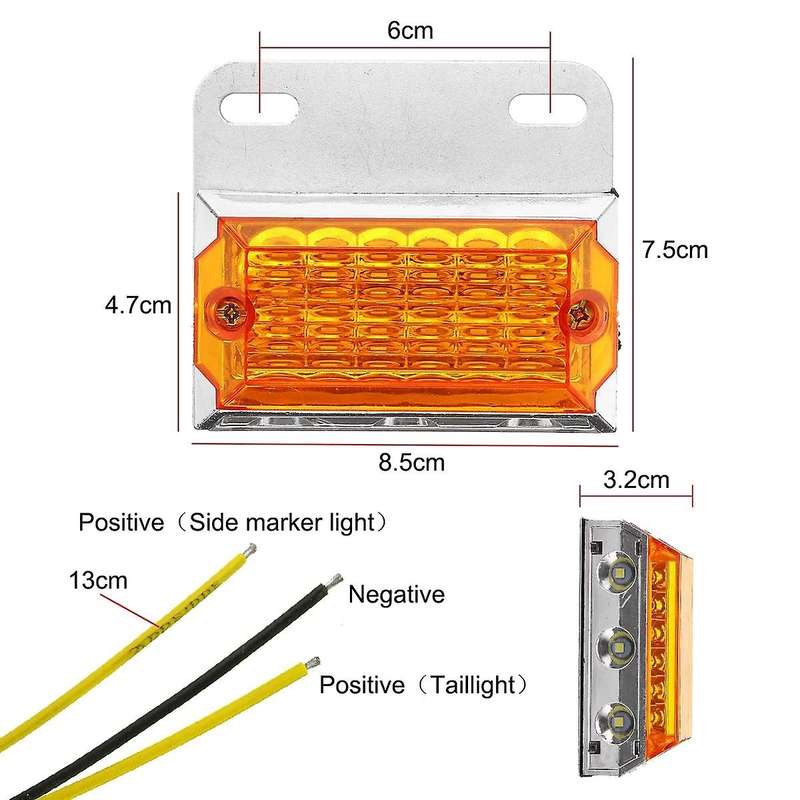 10Pcs 24V 15 LED Side Marker Lights Car External Lights Squarde Warning Tail Light Signal Lamp Trail