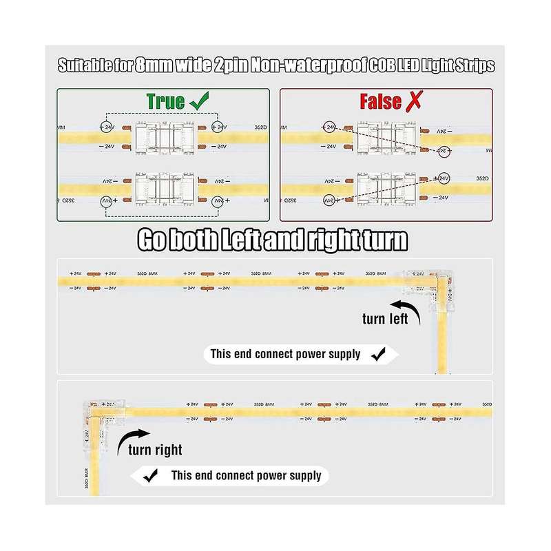 10pcs 2 Pin 8mm Cob Led Connector Kit for 8mm Cob Lights