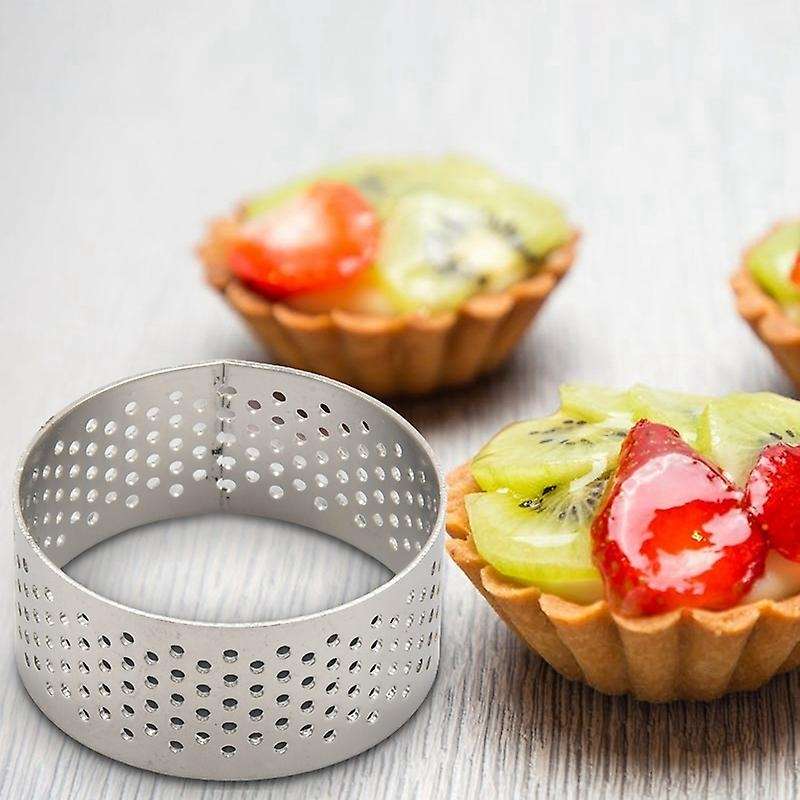 10pcs 4.5cm Round Stainless Perforated Seamless Tart Ring Quiche Ring Tart Pie Tart Ring with Hole
