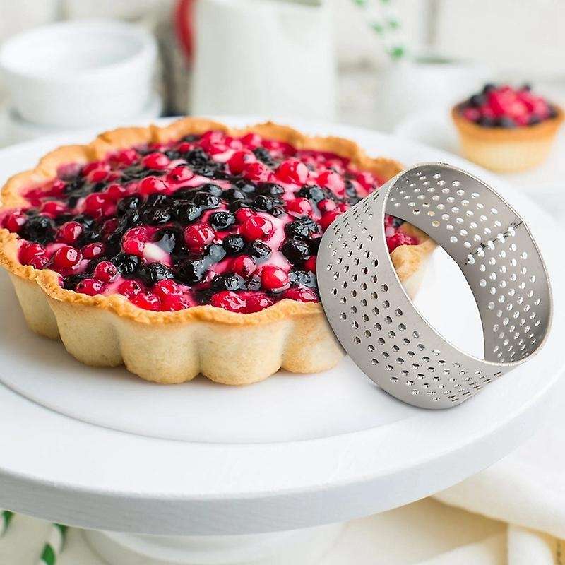 10Pcs 4.5cm Round Stainless Perforated Seamless Tart Ring Quiche Ring Tart Pan Pie Tart Ring with Ho