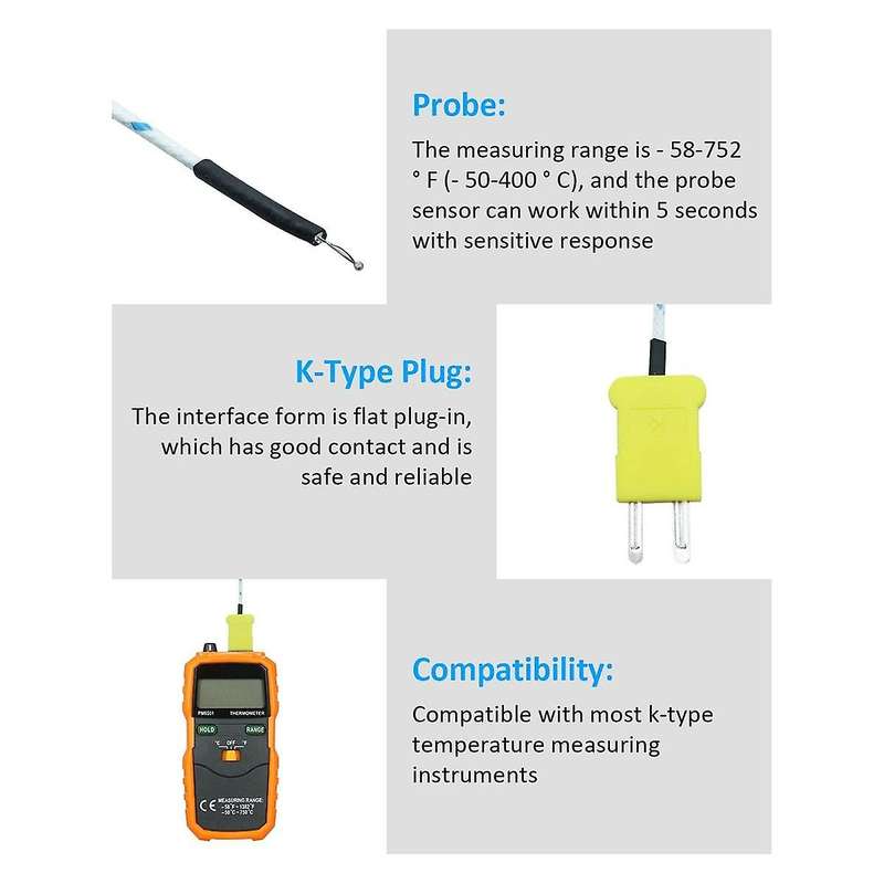 10pcs 3meters K Type Mini-connector Thermocouple Temperature Probe Sensor -50-350c Temperature Sen