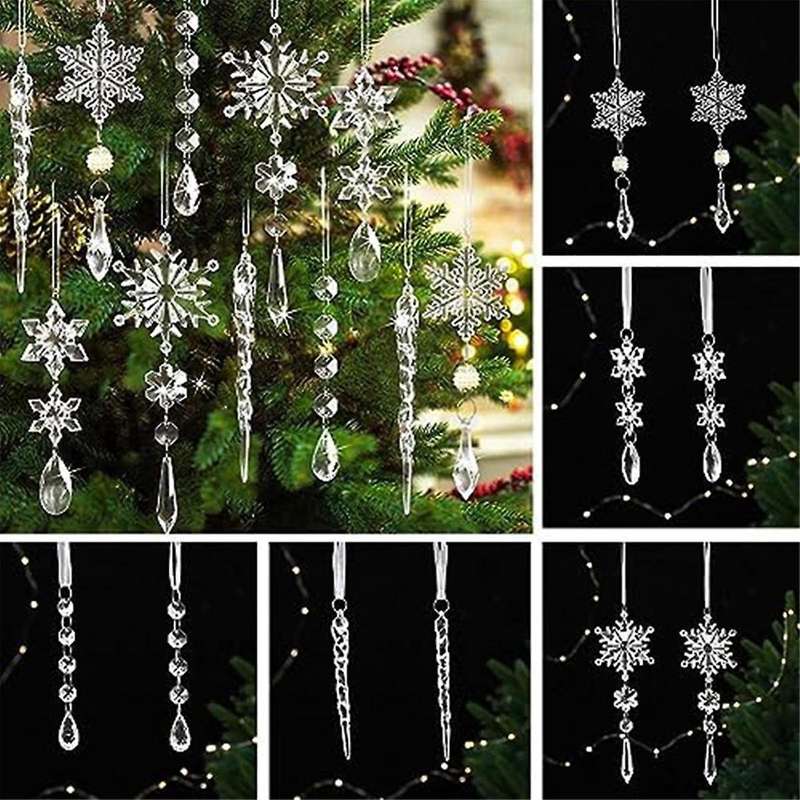 10Pcs Acrylic -Icicles Christmas Snowflake Pendants Xmas Tree Icicle Hanging Ornaments Christmas-Dec