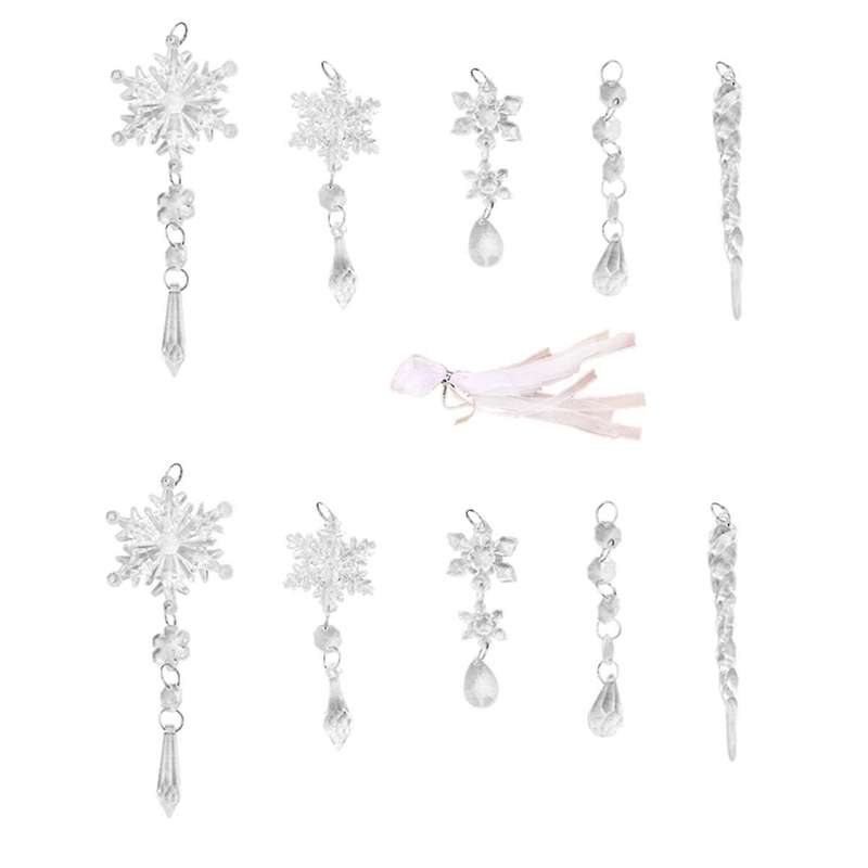 10Pcs Acrylic -Icicles Christmas Snowflake Pendants Xmas Tree Icicle Hanging Ornaments Christmas-Dec