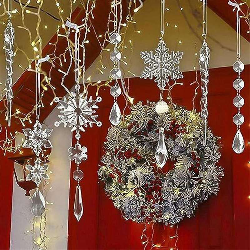 10Pcs Acrylic -Icicles Christmas Snowflake Pendants Xmas Tree Icicle Hanging Ornaments Christmas-Dec
