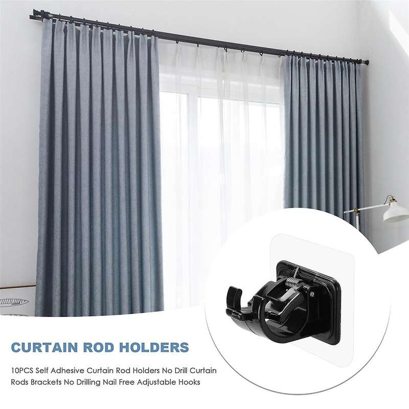 10PCS Adhesive Curtain Rod Holders No Drill Curtain Rods Brackets No Drilling Nail Free Adjustable