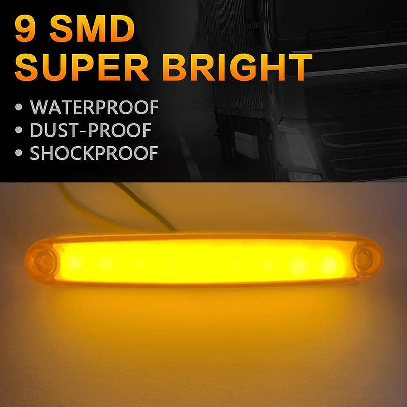 10PCS 9 LED Indicator Rear Side Truck Trailer RV Cab Boat Bus Lorry LED Marker Clearance Light Amber