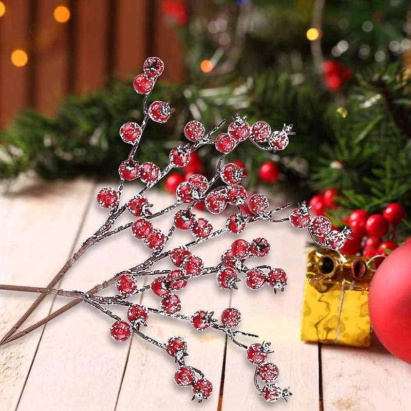 10Pcs Artificial Red Berries Decorative Branches with Red Berries Autumn Branches Christmas Picks Le