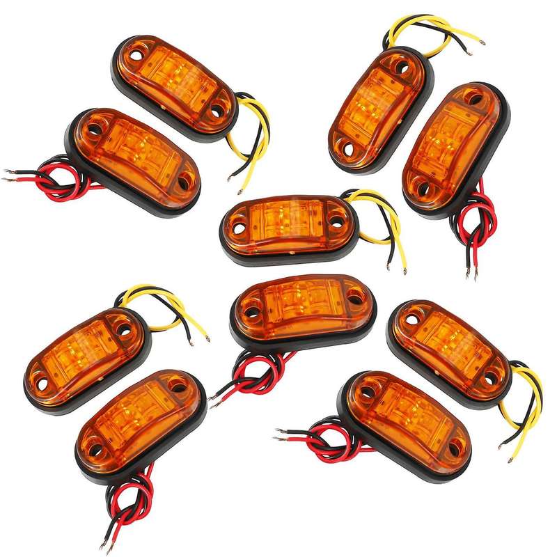 10Pcs Amber 2 Led Oval Clearance Trailer Car Side Marker Tail Lamp