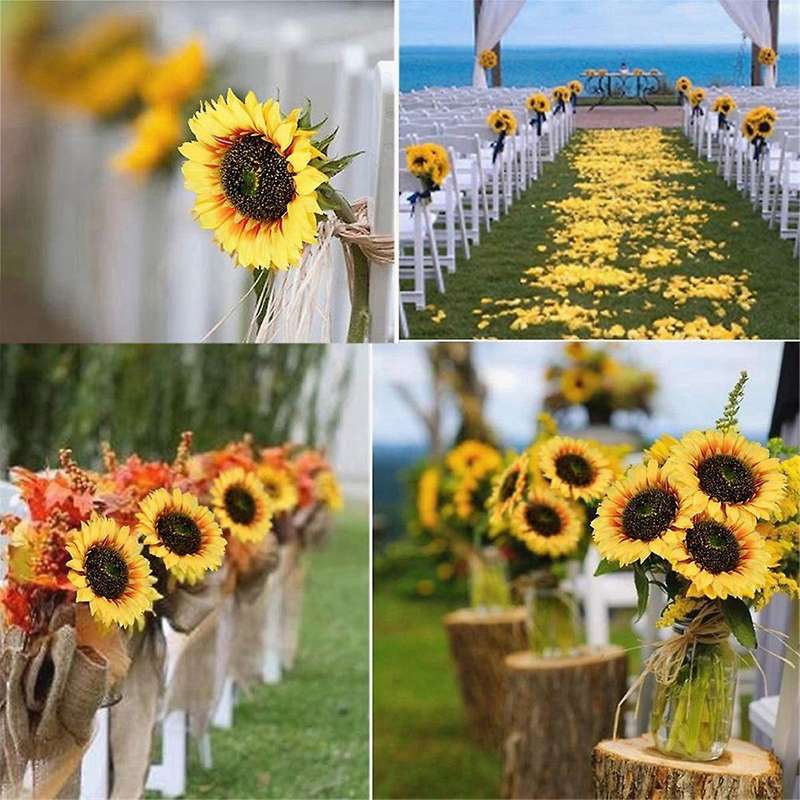 10Pcs Artificial Sunflower Heads Silk Sunflowers Heads Arrangements for Party Wedding Sunflowers Dec