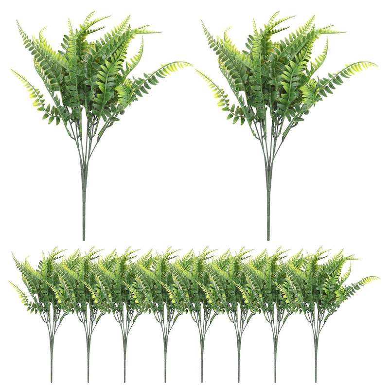 10pcs Artificial Boston Fern Bush Silk Plant Hanging Fake Greenery Home Decor