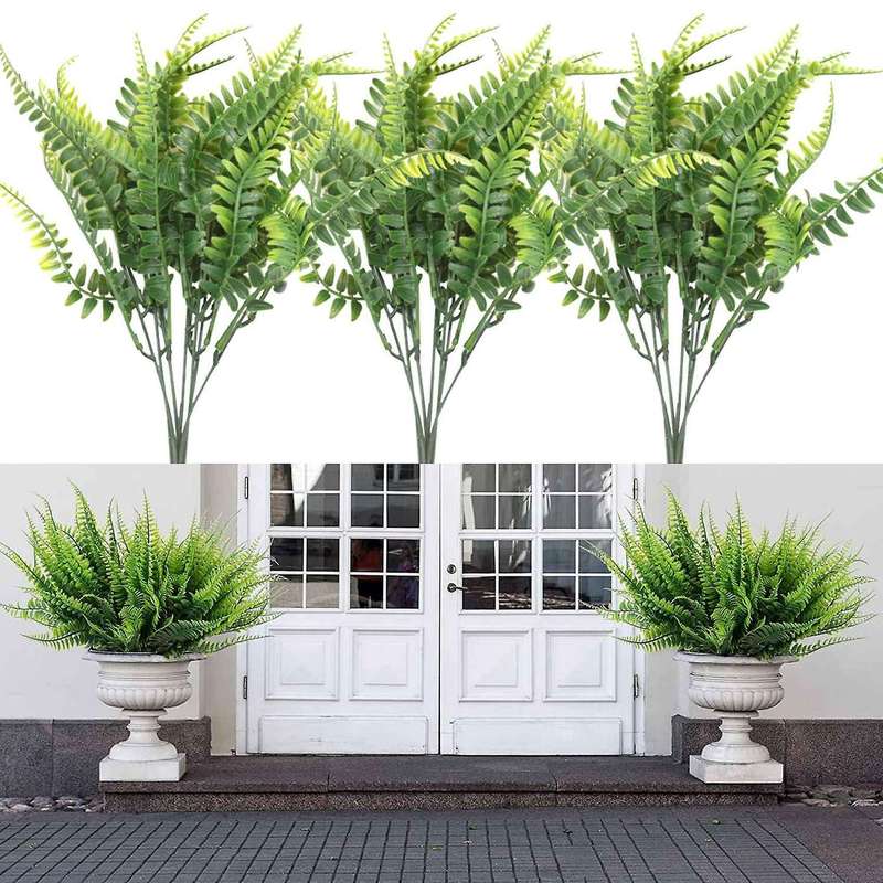 10pcs Artificial Boston Fern Bush Silk Plant Hanging Fake Greenery Home Decor