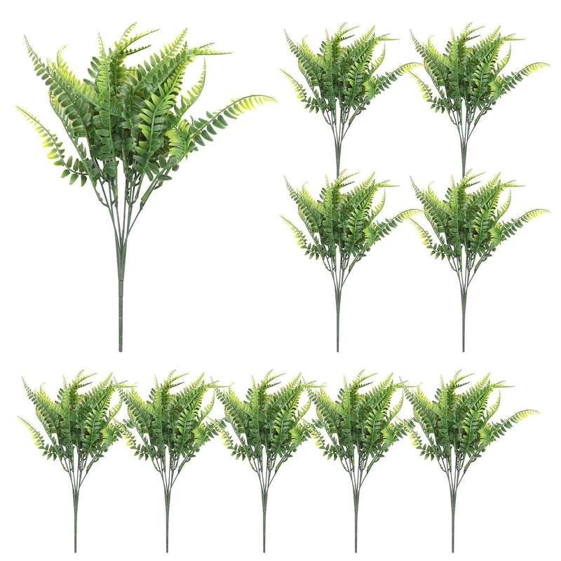 10pcs Artificial Boston Fern Bush Silk Plant Hanging Fake Greenery Home Decor