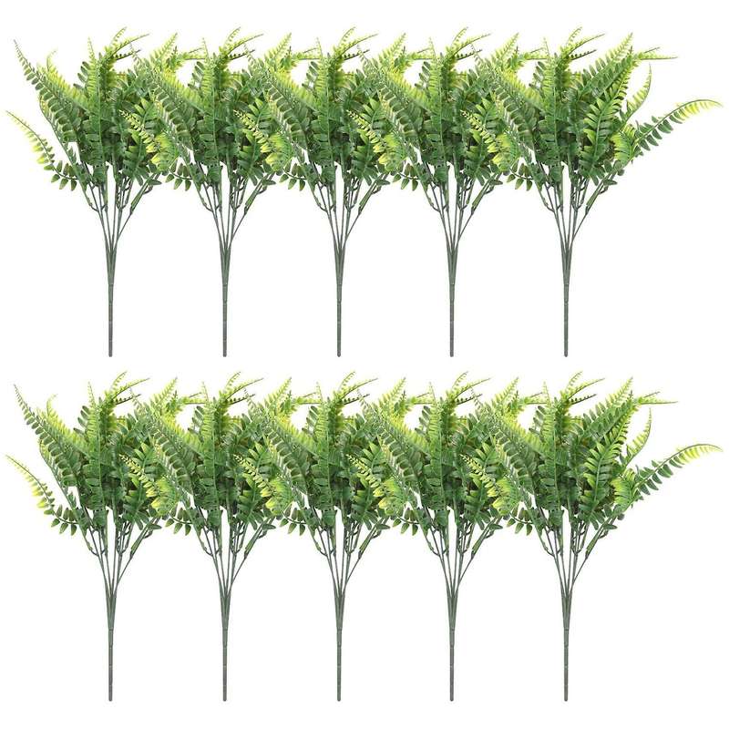 10pcs Artificial Boston Fern Bush Silk Plant Hanging Fake Greenery Home Decor